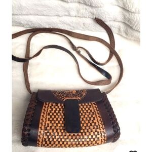 Genuine Leather Hand Tooled Mexican Crossbody Handbag Purse Adjustable Strap
